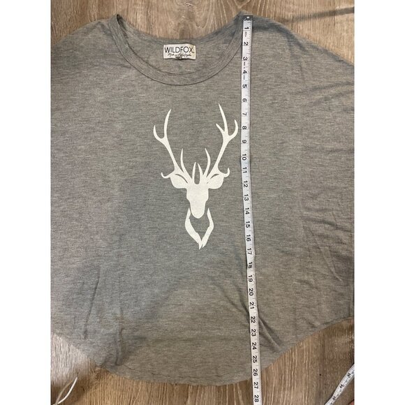 Wildfox Deer Gray Waffle Texture Oversized Slouchy Lightweight Shirt Sz M - Picture 8 of 9